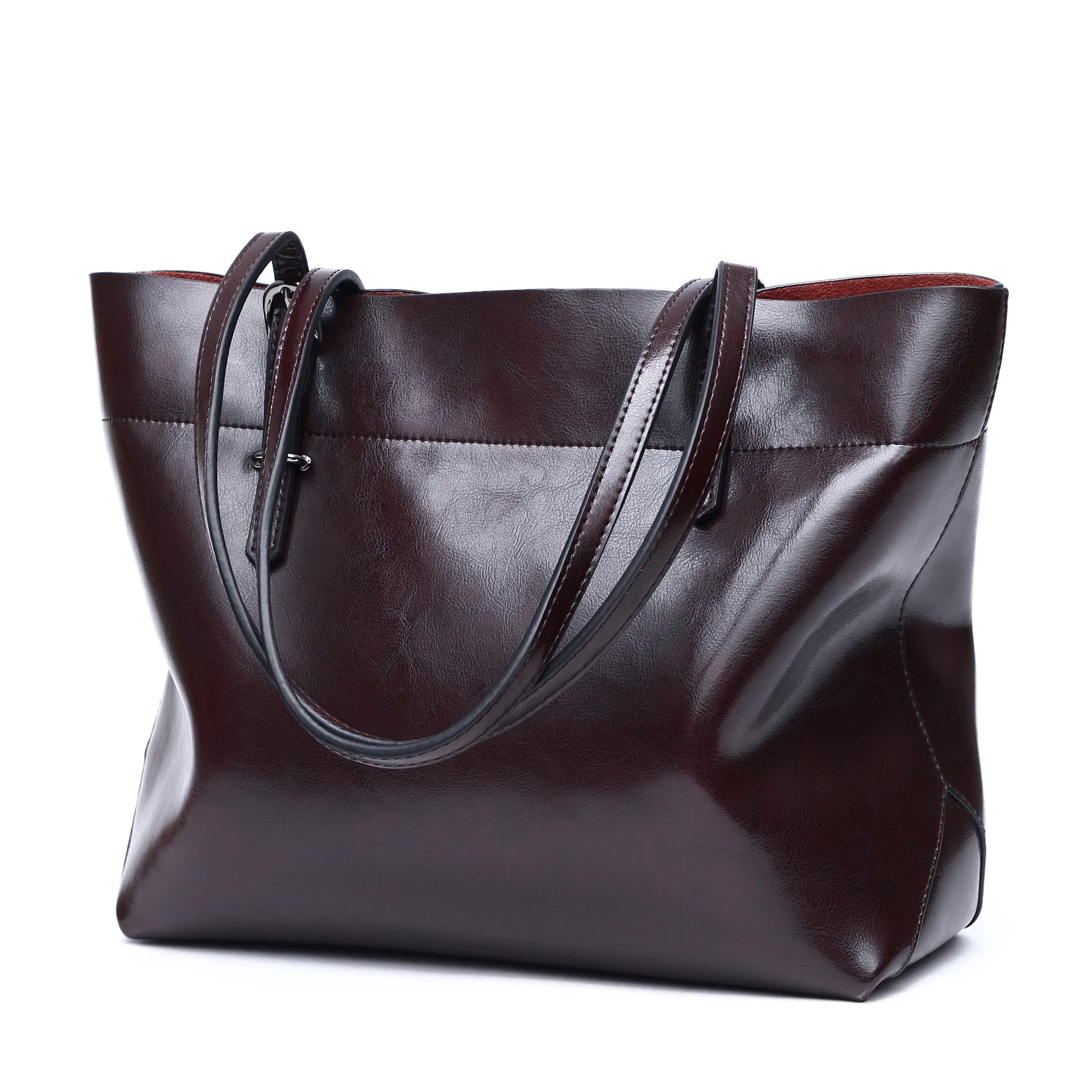 

The new style ladies'one-shoulder tote bag in the horizontal version of greased wax and cowhide in 2019
