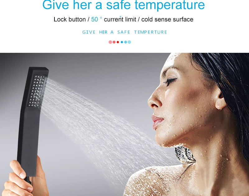 DCAN Brass Black Bathroom Rain Waterfall Shower Panel Set Thermostatic Massage System Tub Faucet with Jets & Hand Shower System (7)