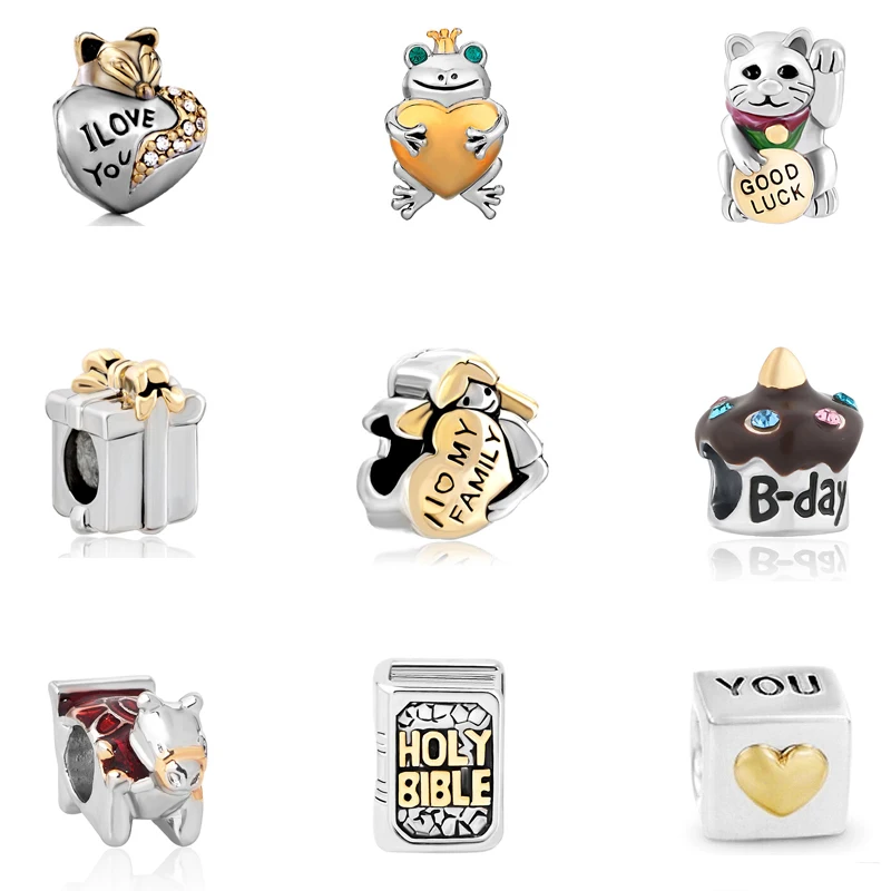 

Original Silver Plated Charms Cute Cat Golden Charm Fit Pandora Bracelets & Necklaces Women Diy Jewelry Making Free Shipping
