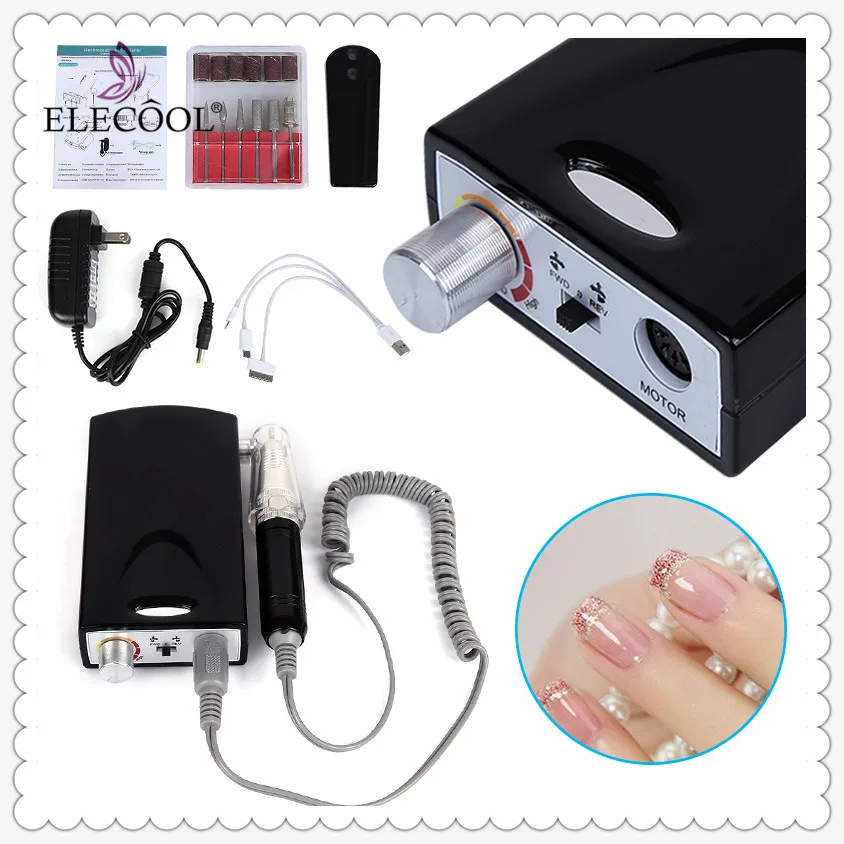 

ELECOOL Professional US Plug Rechargeable Nail File Drill Bit Electric Manicure Pedicure Machine Black Nail Pen Nail Art Device