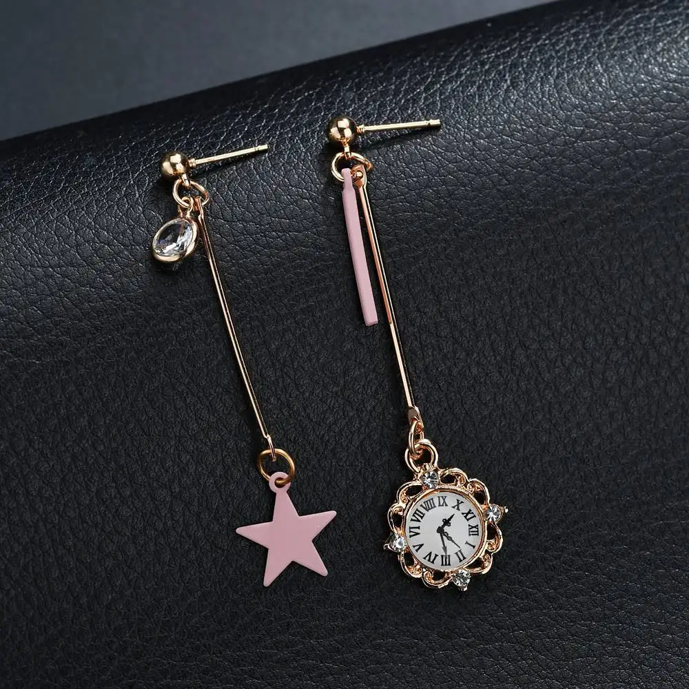 

Terreau Kathy 2018 Alloy Gold Color Earings Clocks Grey Star Pendants Fashion Asymmtrical Dangle Earrings For Women