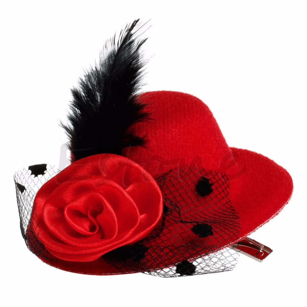 A40 Новая мода леди Роза из перьев Мини Топ шляпа кепки Кружева чародей волос костюм аксессуар клип