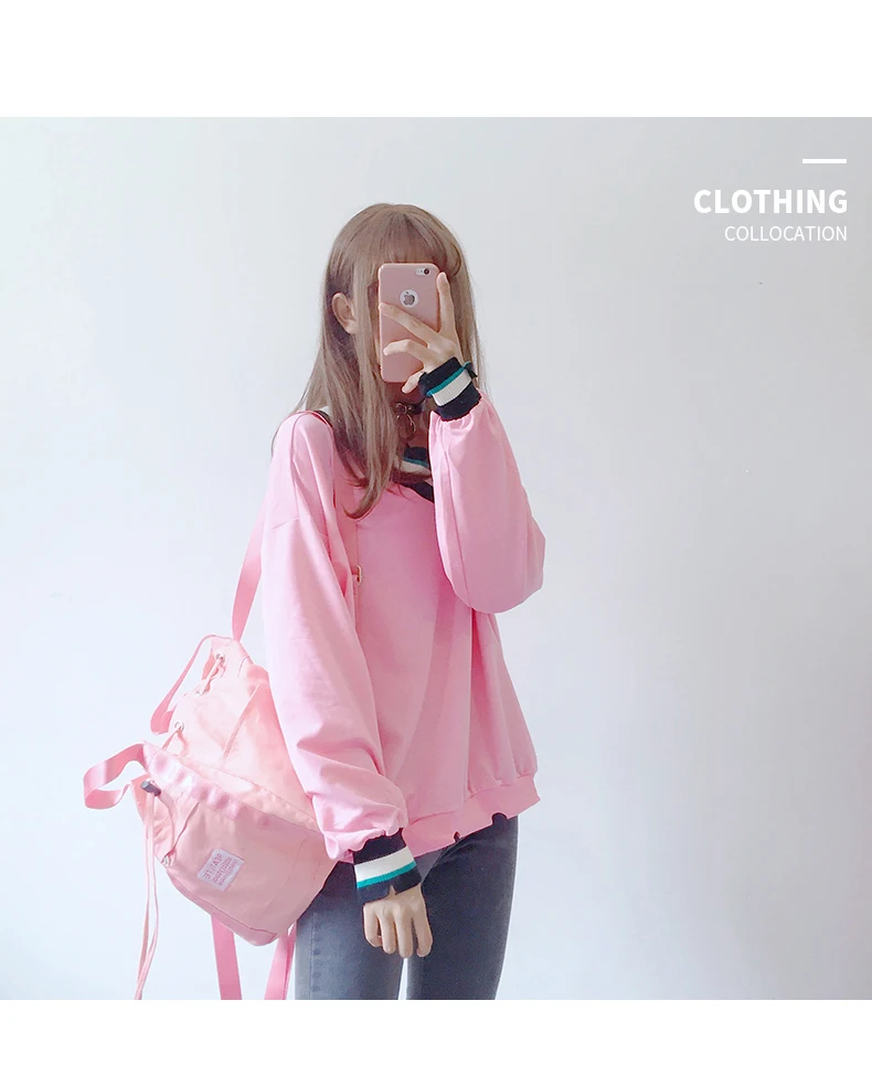 harajuku Women V-Neck Loose Kawaii Loose All-match t shirt Ladies Sweet Pink Korean Style Long Sleeve T-shirts womens Clothing