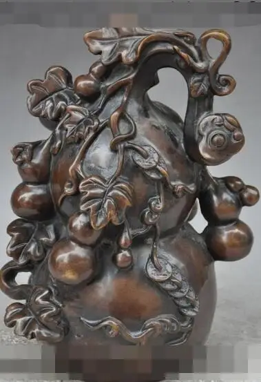 

S01550 11"china fengshui bronze Gourd Calabash Hoist cucurbit wealth money coin statue B0403