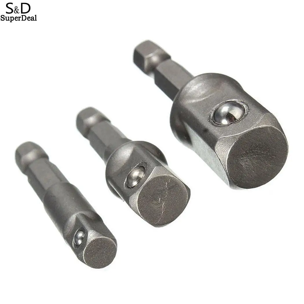 

Adapter Socket Shank Set Hex 3Pcs to 1/4 3/8 1/2 Inch Impact Driver Drill Bits