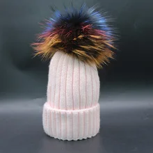 Новое поступление, разноцветные меховые вязаные шапочки с помпонами, Разноцветные толстые теплые шапочки, защита ушей, вязаная модная шапка