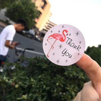 

120Pcs New Flamingo Round Thank You Handmade Cake Packaging Sealing Label Kraft Sticker Baking DIY Gift Stickers M1401