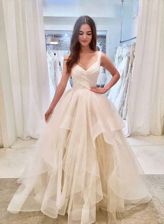 Простое свадебное платье без рукавов с v-образным вырезом из тюля Vestido De Noiva Robe De Mariage, белое свадебное платье - Цвет: as picture