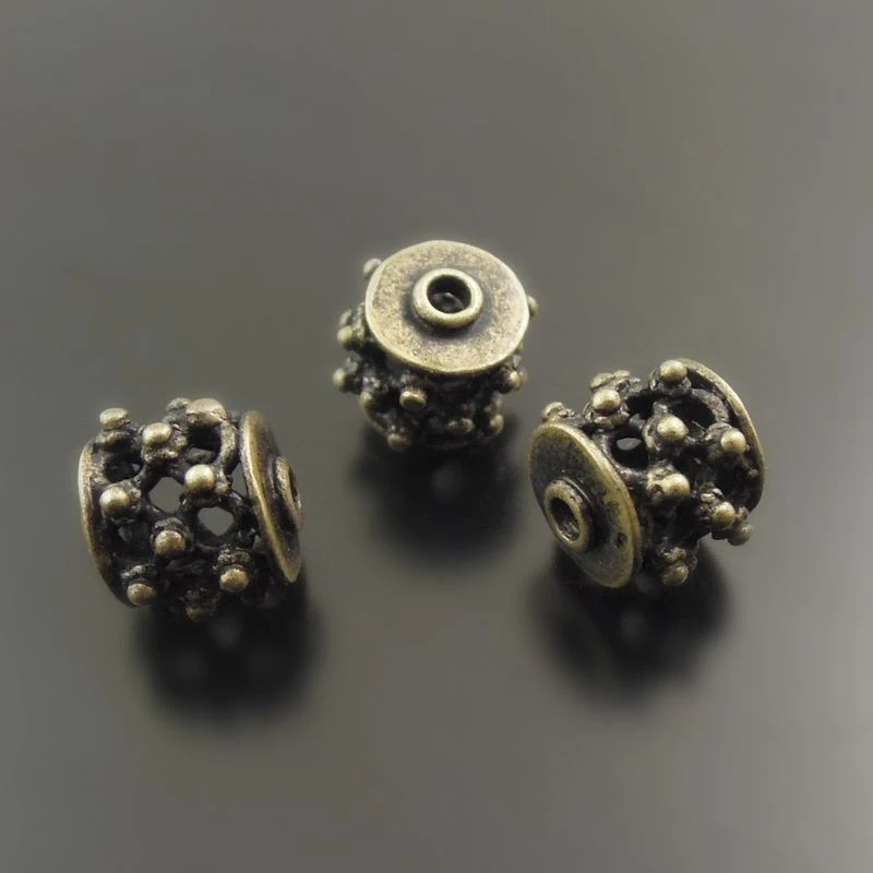 

(10Pieces) Wholesale Antique Bronze Tone Beads Brass Hollow Accessories Bracelet Charms Necklace Pendant Jewelry Findings 38011