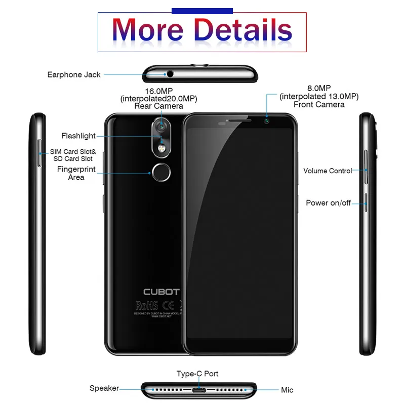  Cubot Power Android 8.1 Helio P23 Octa Core 6000mAh 6GB RAM 128GB ROM 5.99 Inch FHD+ 6P lens Smartp