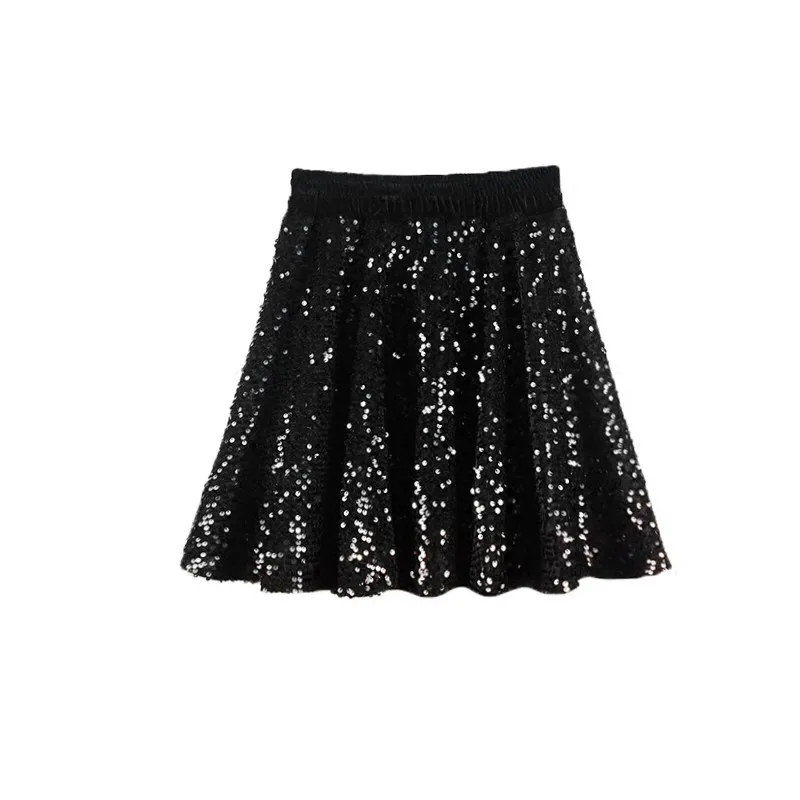 Весенне-летняя Женская Золотая Бархатная юбка с блестками, высокая талия, Сексуальная мини-юбка, Saia Faldas, черная короткая юбка-пачка для вечеринки, Женская юбка s C4267 - Цвет: black
