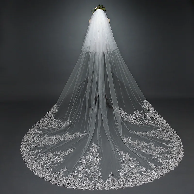 2018 New 3M Lace Sequins Appliques Edge Cathedral Length Bridal Veil