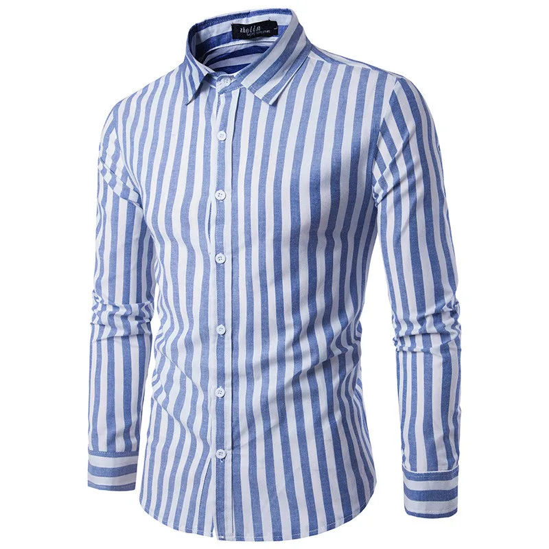 Bright Color Stripe Male Shirt Mens Long Sleeved for Shirts Rough