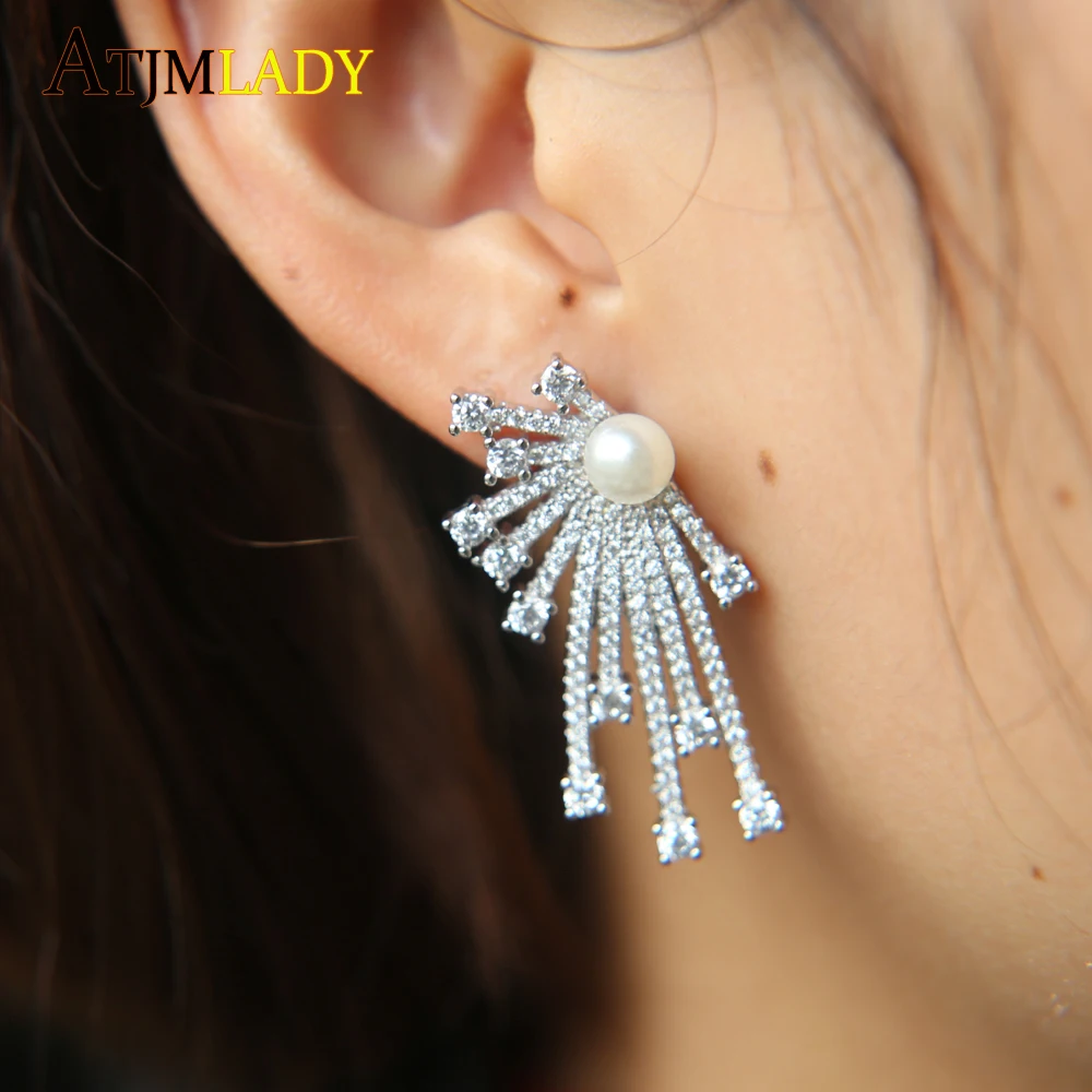 Завод Прямая жемчуг cz камень Микро зубец Установка серебряные модные золотые ювелирные изделия женские сверкающее украшение серьги-гвоздики из кубического циркония