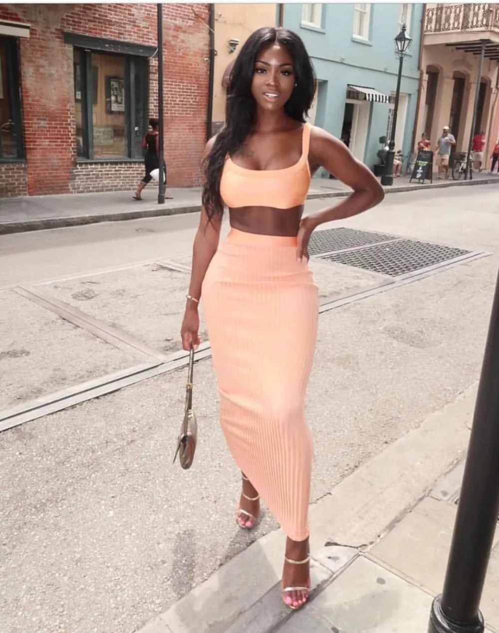 

Women Summer Autumn Long Dress Knitting Bandage Crop Top and long Dress Set Sexy Club Nightclub 2 Piece Set Pink Bandage Dress