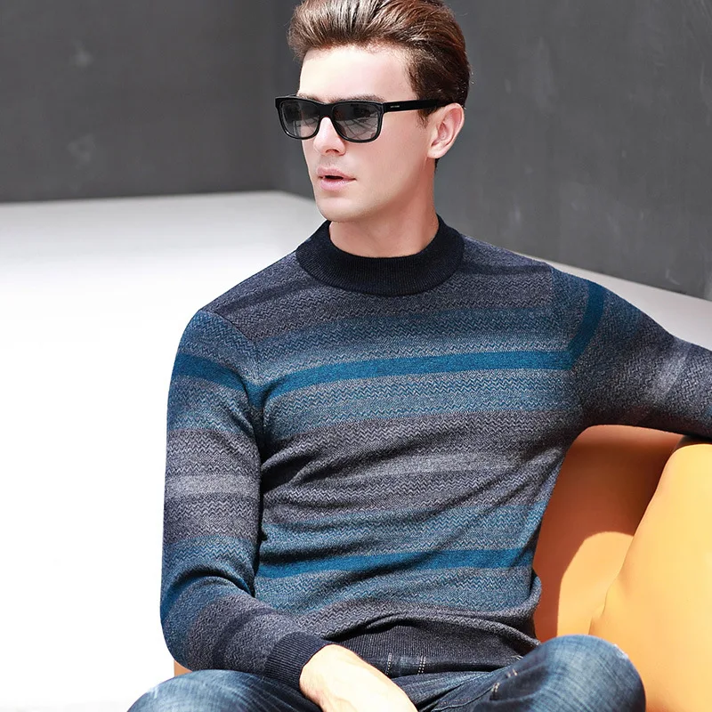 high quality mens 100% Pure Wool Men Jacquard Stripe
