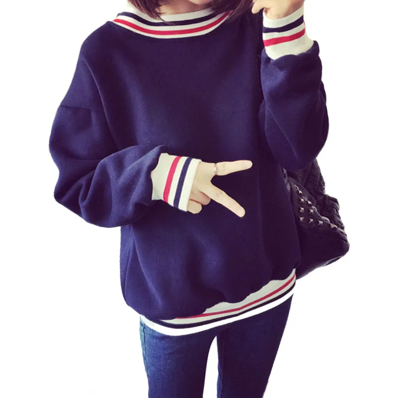 

Zuolunouba Autumn Winter Season Fashion Korean Long-sleeved Women Hoody Sweatshirt Stitching Stripe O-neck Harajuku Pullover