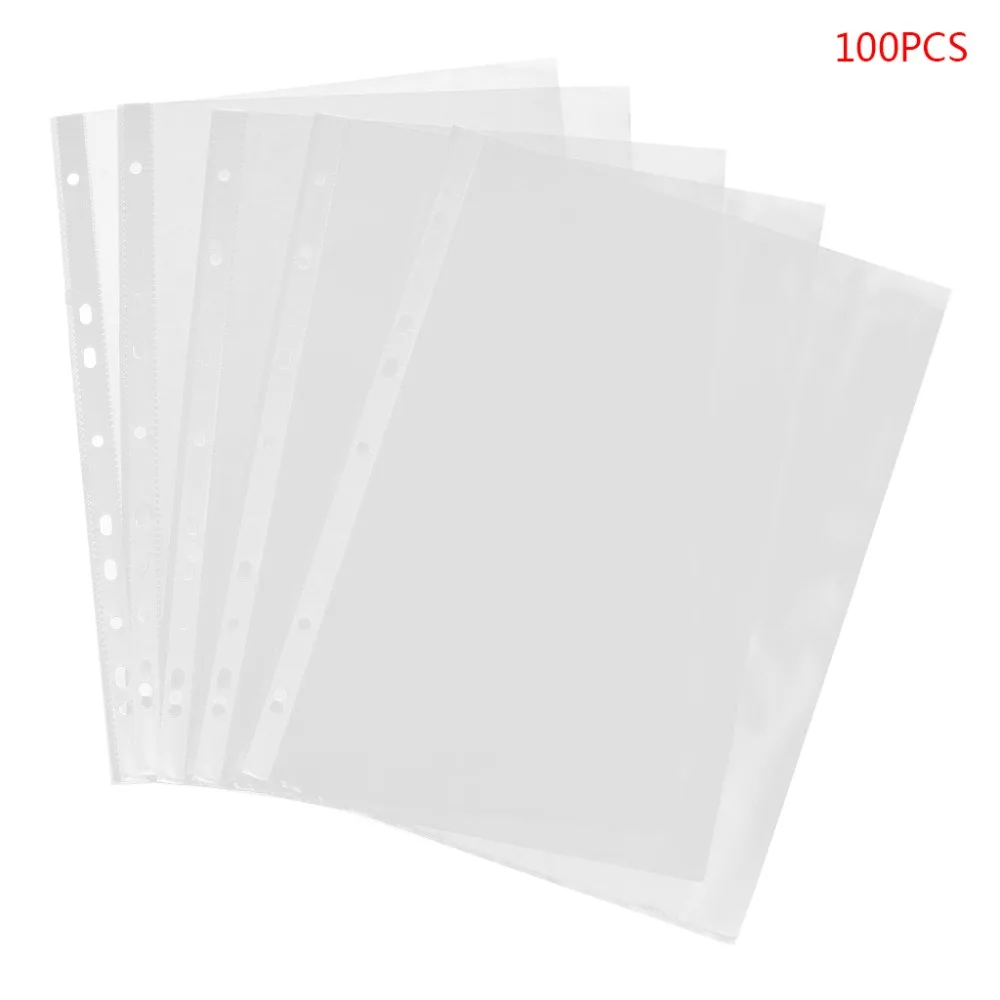 100pcs A4 Transparent Perforated File Storage Document Folder Case Bag Sleevesin File Folder