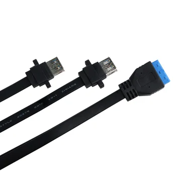 

0.3M/0.5M Dual Ports Computer Cable Cord USB 3.0 Female Screw Panel Mount to Motherboard 20 Pin Header Flat Cable Cord