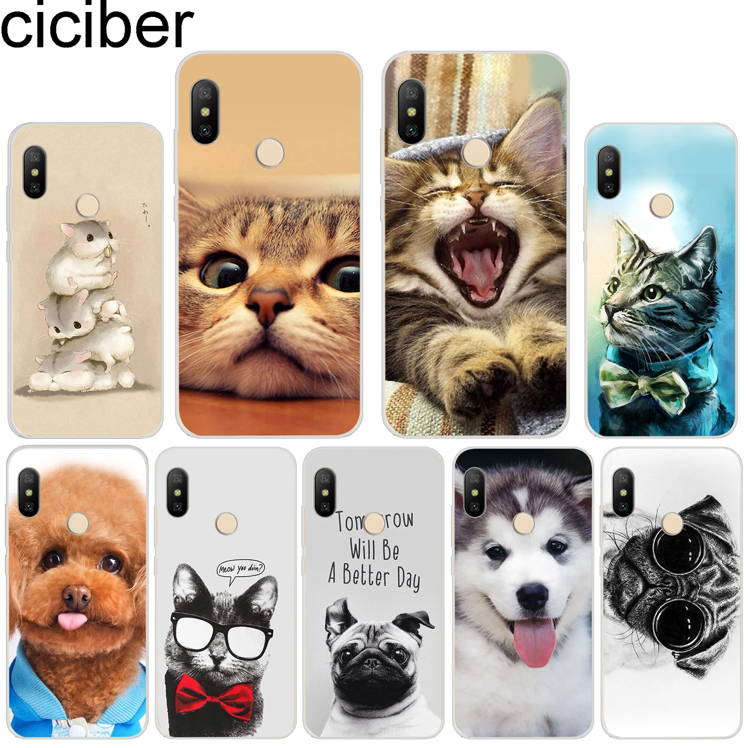 

ciciber For Xiaomi Red 6 5 4 3 A X S Plus Pro S2 Soft TPU Phone Cases For Redmi Note 6 5 4 3 X A Pro Cute Animals Dog Cat Fundas