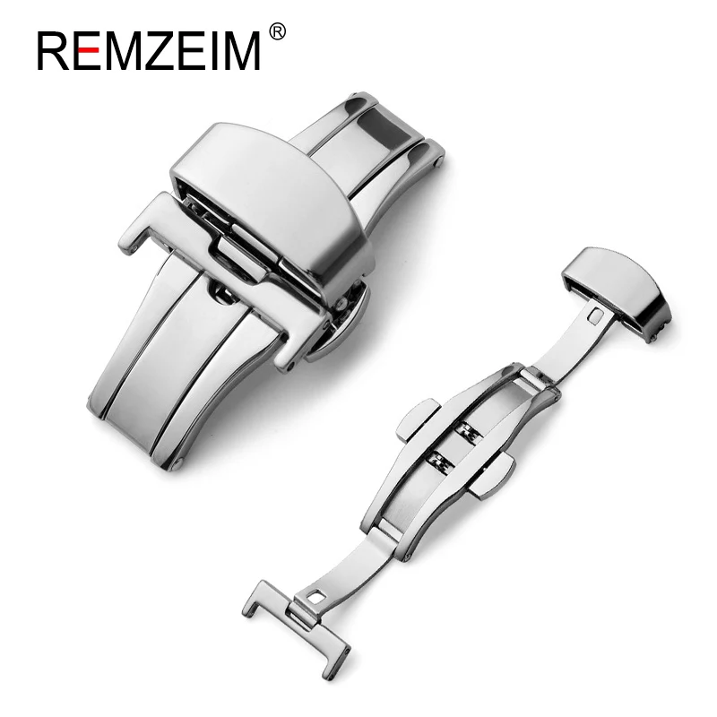 Sleek Stainless Steel Butterfly Deployment Buckle with Double Click Mechanism - Premium Watch Strap Accessory