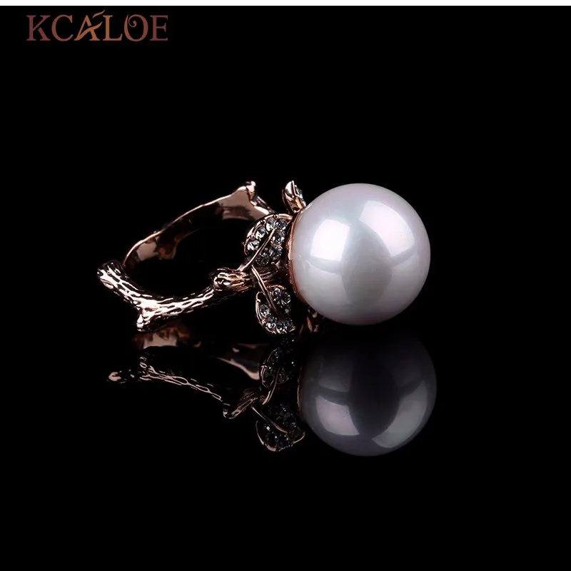 KCALOE, винтажное жемчужное кольцо, настоящее Ретро натуральное круглое жемчужное кольцо, Свадебные Ювелирные Кристаллы Стразы, кольца в виде листьев для женщин Anillo