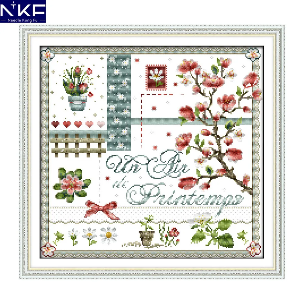 

NKF The peach blossomes flower style DIY needlework sets Christmas embroidery designs cross stitch patterns for home decoration