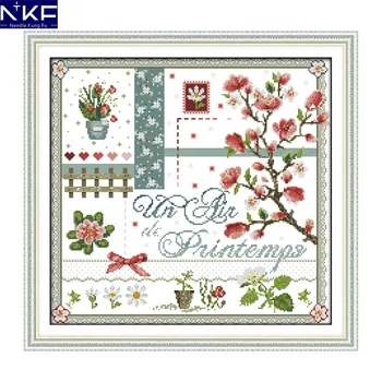 

NKF The peach blossomes flower style DIY needlework sets Christmas embroidery designs cross stitch patterns for home decoration