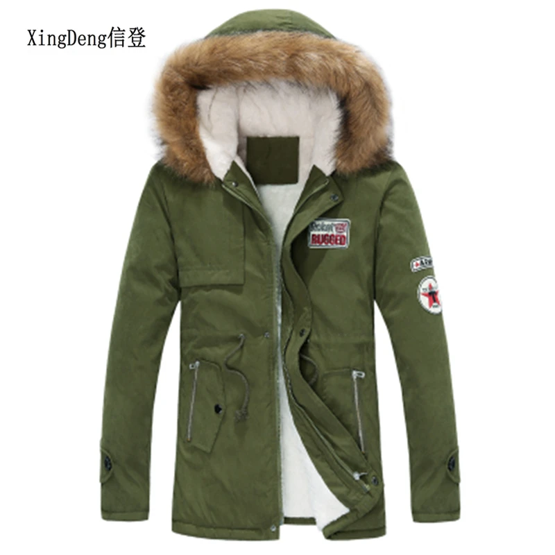  XingDeng 2018 new men's thick warm cotton jackets winter down coat long fur collar army men parka t