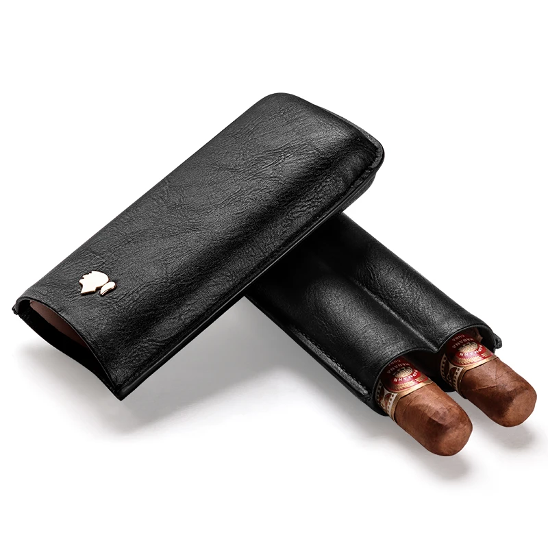 

Cigar case portable cow leather cigar moisturizing case cigar holster can be placed 2 sticks gift box CF-0306