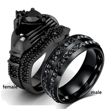

Size 8-13 His and Hers Classic Jewelry 10KT Black Gold Filled&Stainless Steel 5A Cubic Zirconia CZ Women Men Wedding Couple Ring