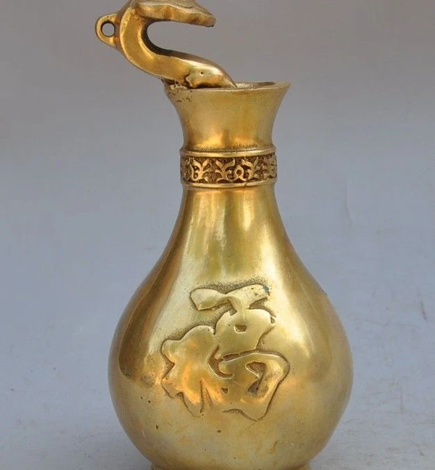 

Marked Chinese bronze copper ruyi lotus lucky Cup Bottle Pot Vase Jar Statue