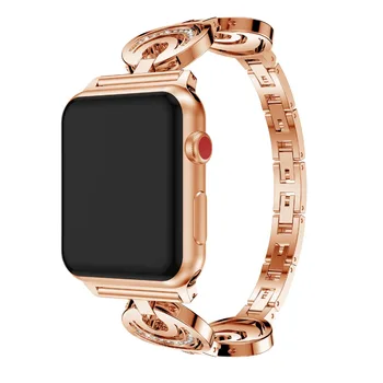 

Rose Gold 38/42mm Watchbands for Apple Watch Accessories Stainless Steel Rhinestones Bracelet Bands For iwatch 1/2 Connectors
