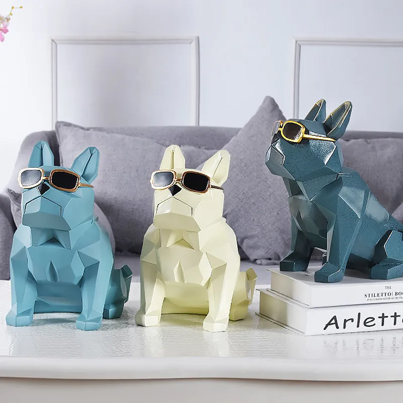 Home Creative Geometry Bulldog Resin Wine Racks Creative Resin Elegant Dog Manual Home Decorations Ornaments