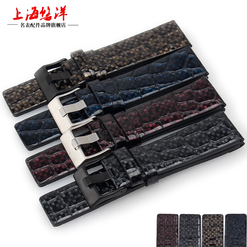 Watchbands Black Blue Leather Watch Strap Band Genuine Soft Buckle Wrist Replacement Fits Mens Relojes Hombre