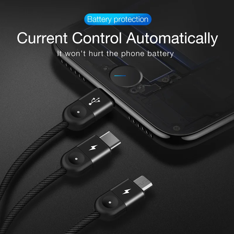 Cafele 3in1 Led Lighting Usb Cable For Iphone Micro Type C Nylon Cafele 3in1 Led Lighting Usb Cable For Iphone Micro Type C Nylon Weaving Huawei Xiaomi Fast Charging In Mobile Phone Cables From