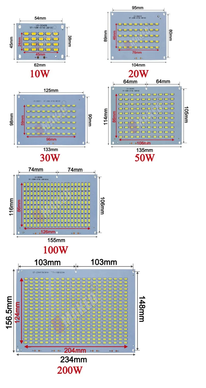 Полный Мощность светодиодный floodling PCB 10 Вт 20 Вт 30 Вт 50 Вт 70 Вт 100 Вт 200 Вт SMD5730 СВЕТОДИОДНЫЙ печатной платы, Алюминий пластина для Светодиодный прожектор