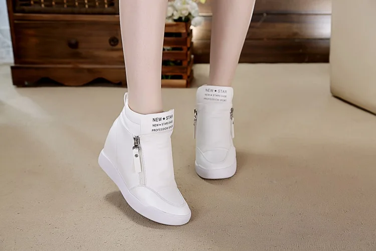 Akexiya/женская кожаная повседневная обувь; женские высокие кроссовки на танкетке; ботинки на платформе, визуально увеличивающие рост; Женская Белая обувь на высоком каблуке