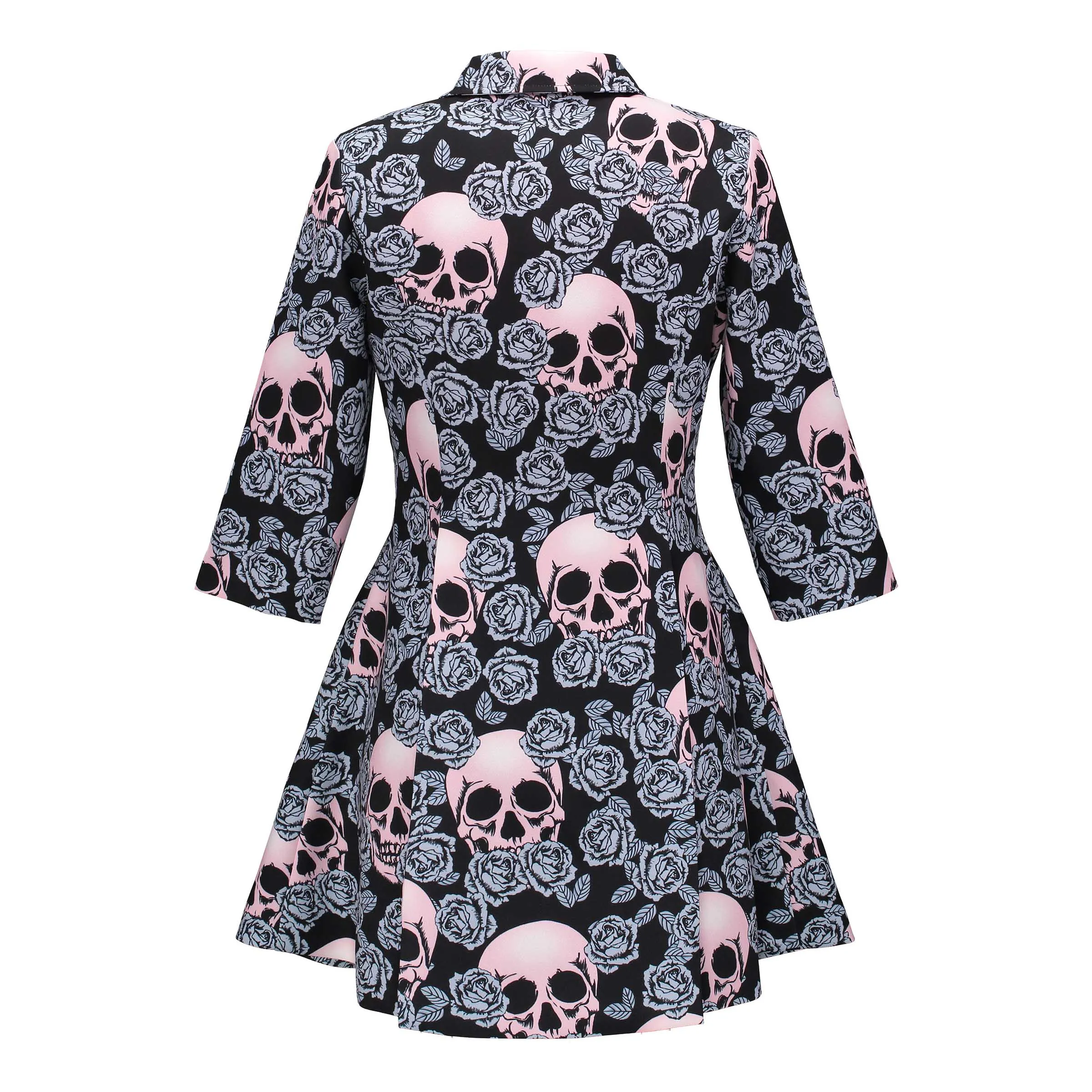 Ideal Gothic skull jacket Women Winter Autumn rose pink elegant Jacket Mid-long Outerwear button plus siz