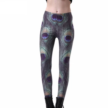 

Fashion Digital Printing peacock high elastic leggings women galaxy Green Color Mid-waist pants