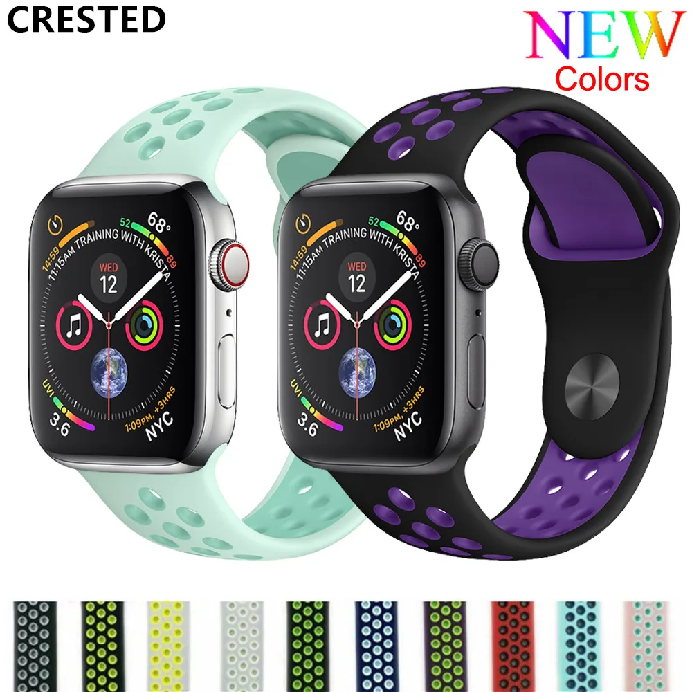 

CRESTED Strap for Apple Watch band 42mm 44mm iwatch band 38mm 40mm Apple Watch 4 3 correa NIKE Sport Silicone Bracelet Watchband