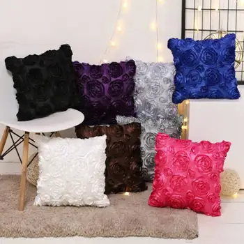 

40 X 40cm Square 3D Rose Decorative Pillowcases Solid Color Satin Flower Throw Pillow Cover Beautiful Wedding Cushion Cover