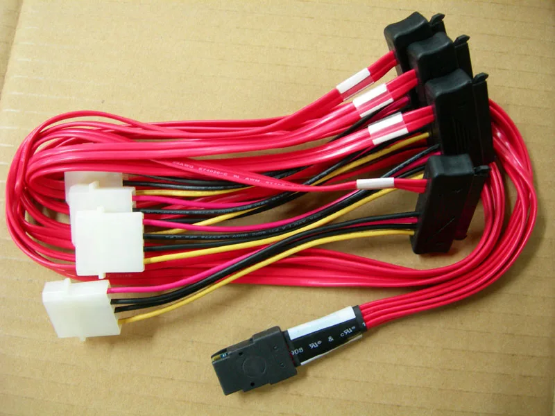 

Free Shipping 74562-7500 Mini SAS SFF-8087 to 4x SAS SFF-8482 + Two Big 4Pin Power Cable 100cm