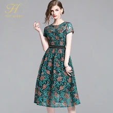 H Han queen/Новинка, винтажное кружевное платье трапециевидной формы с вышивкой, женское летнее бальное платье с вырезами, платья OL, повседневные платья до середины икры