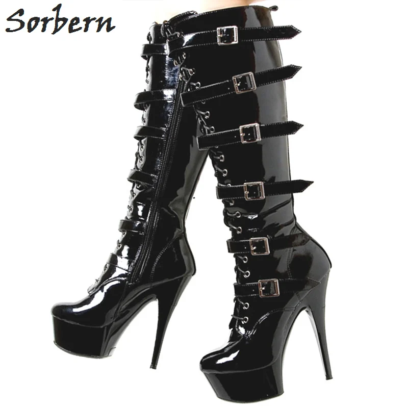 Sorbern Knee-High Boots 15Cm High Heels Punk Shoes 4Cm Platform Gothic Style Customized Leg Drag Queen Footwear