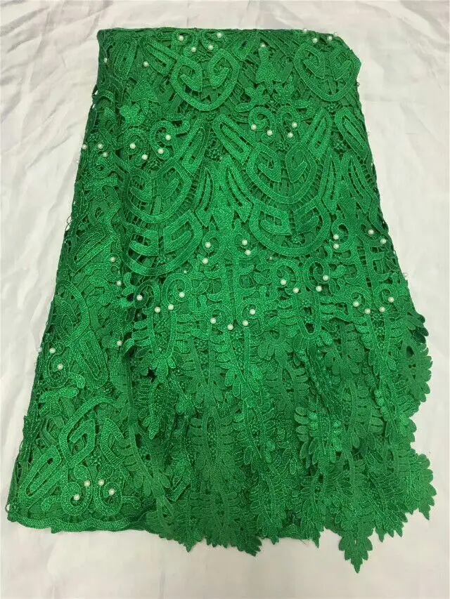

green african cord lace fabrics high quality for women dress 2017 latest guipure lace fabric with beads nigerian