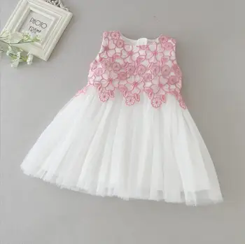 

Baby Girl White Pink Dress Embroidered Lace Flower Dress Infant Flower Girl Baptism Birthday Party Dress Headband 0-24Months