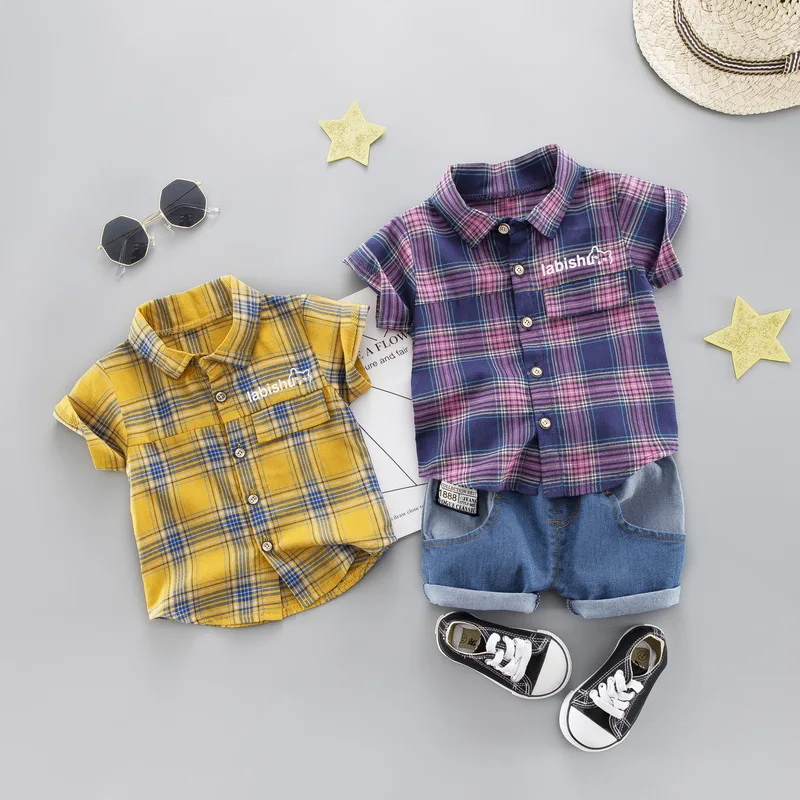 

Summer Baby Boys Clothes Infant Casual Suits Plaid Shirt Shorts 2Pcs/Sets Gentleman Style Kids Lapel Children Tracksuit