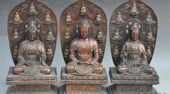 

13" tibet buddhism bronze Kwan-Yin Bodhisattva sakyamuni 3 buddha statue Set