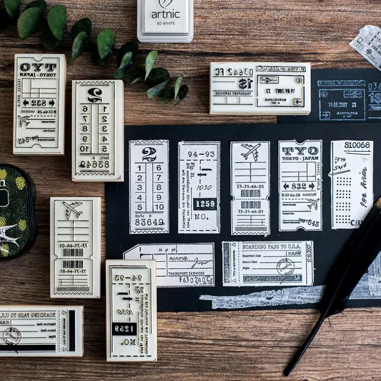 8pcs Label Recording Series Wooden DIY Stamp Creative Stamps for